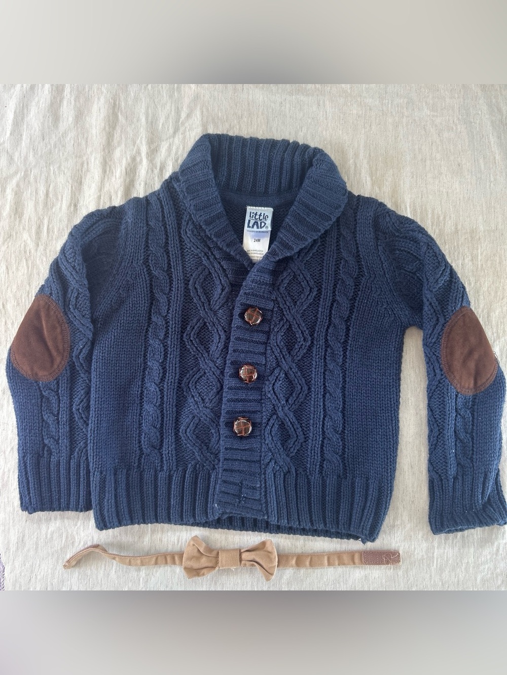 Little Lad Navy Cable Knit Shawl Collar Cardigan